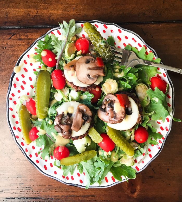 mushroom swiss burger salad