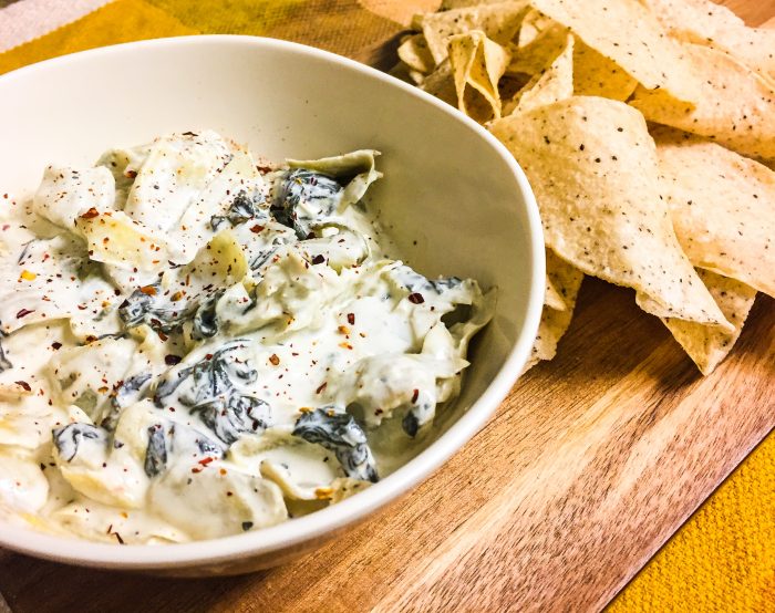 easy goat cheese spinach-artichoke dip